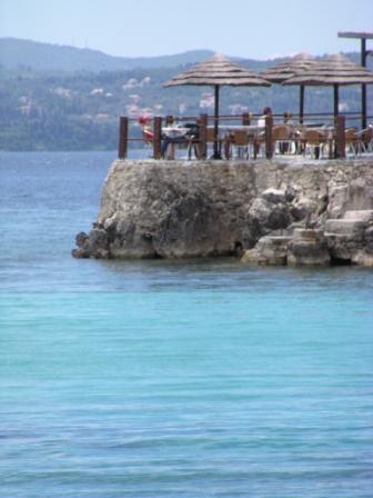 The blue sea beneath Mitsos Taverna.